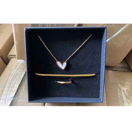 3pcs Golden Accessory Set, Featuring A Trio With A Gold Texture Necklace  Bracelet  Ring, An Elegant And Sophisticated Golden Ensemble