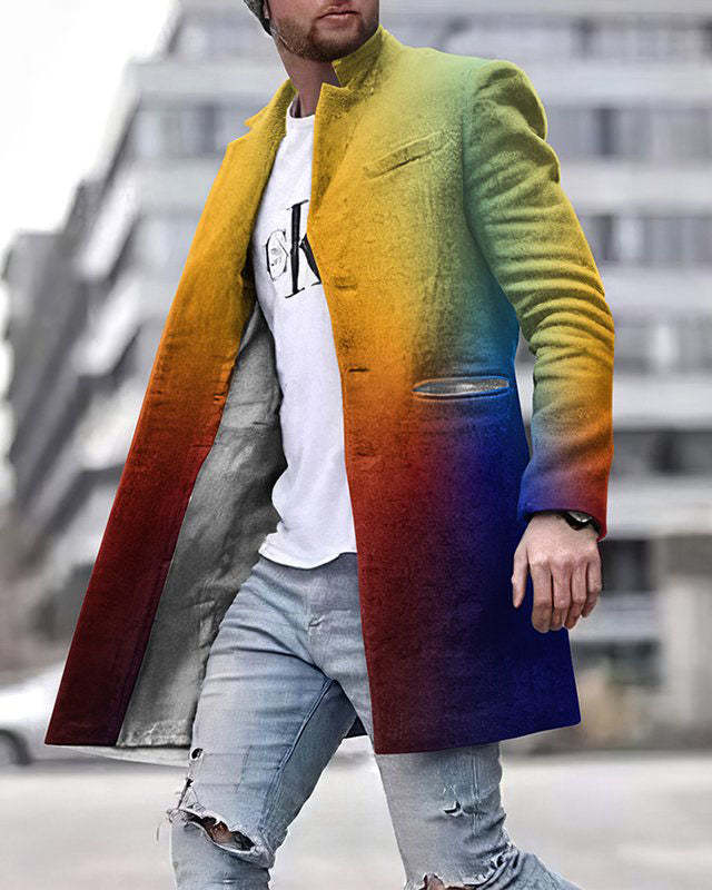 Autumn And Winter New Men's Woolen Stand Collar Medium Long Pocket Casual Coat