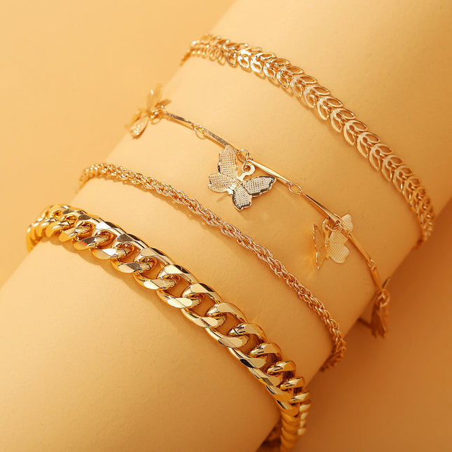 Tassel Butterfly Pendant Chain Anklet Suit 4-piece Set