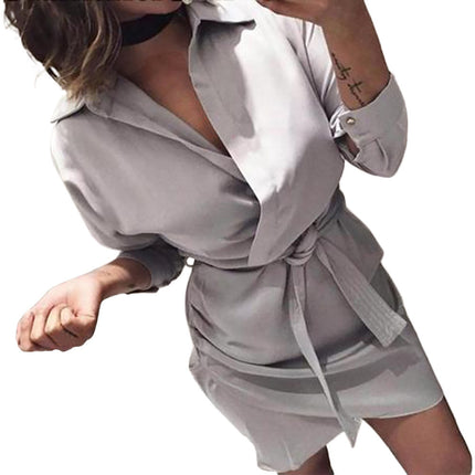 Women's Belt Irregular Solid Color Shirt Dress