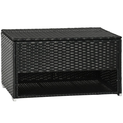 Outdoor Deck Box & Shoe Storage, PE Rattan Wicker Towel Rack with Liner for Indoor, Outdoor, Patio Furniture Cushions, Pool, Garden Tools, Black