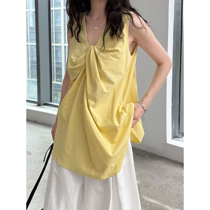 Round Neck Design Three-dimensional Twisted Vest Top