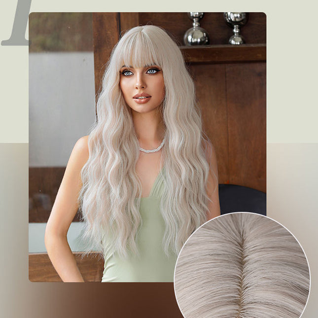 Silwer Pienk Krullerige Lang Hare Volkop Pruik Natuurlike Realistiese Wollerige Lolita Anime Cosplay