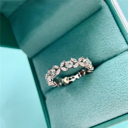 Leaf And Horse-eye Ring For Women Fashionable Fully Paved With Diamonds