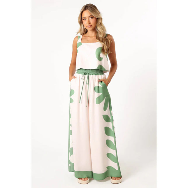 Women's Printed Elastic Waist Wide Leg Two-piece Set