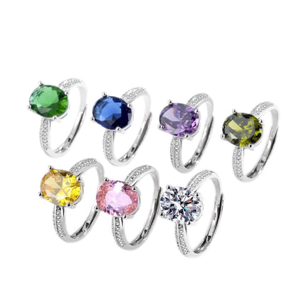 European And American Color Gemstone Combination Luxurious Egg-Shaped Zircon Adjustable Ring For Women