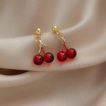 Red Glass Cherry Earrings Female