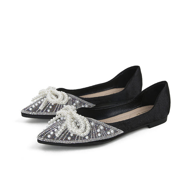 Pearl Rhinestone Bow Pointed Pumps Women