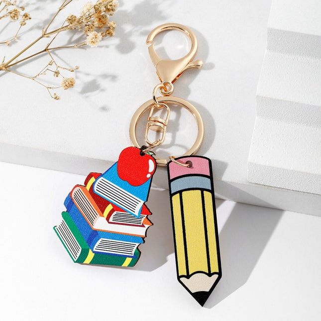 Rainbow Pencil Wooden Board Tassel Key Chain Pendant