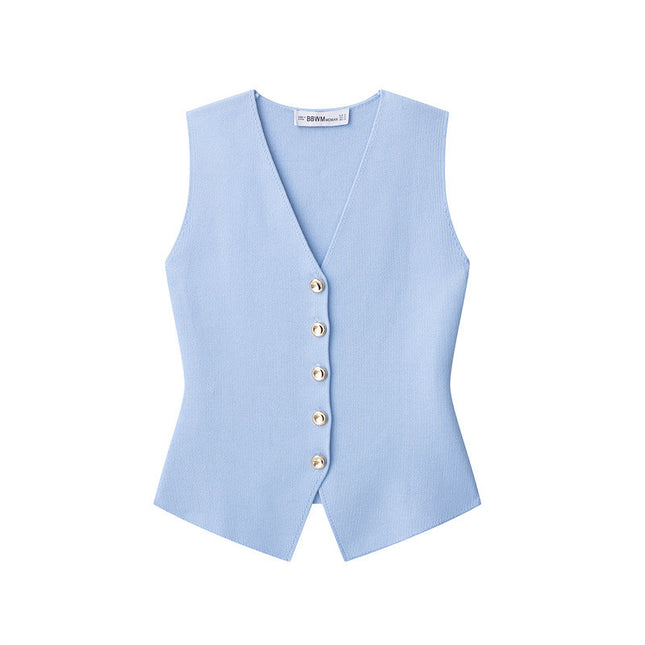 Spring And Summer Style V-neck Flat Needle Vest Top