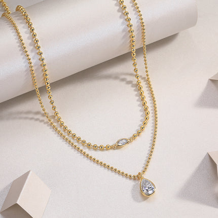 Peergevormde Inlegsel Van Topgehalte Moissaniet, Luuks En Modieus, Minimalistiese Tendens Juweliersware, Silwer Hanger Halssnoer, Kraagketting, S925 Silwer Geëlektroplateer Met Goud