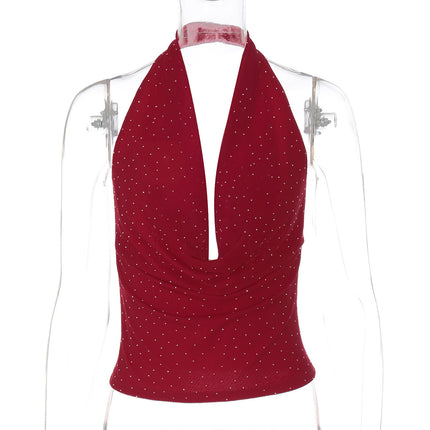 Fashion Hot Girl Deep V Hot Drilling Backless Halter Slim Fit Tube Top Short Vest