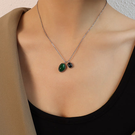 Black Agate Irregular Shaped Double Pendant Necklace Clavicle Chain