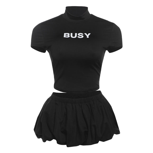 Fashion Street Fashion Round Neck Slim Fit Midriff-baring T-shirt Skirt Suit