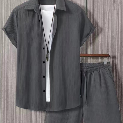Jacquard Black And White Solid Color Suit Short Sleeve
