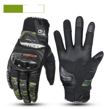 Motorcycle Riding Leather Style Carbon Fiber Shell Anti-fall And Windproof Touch Screen Gloves