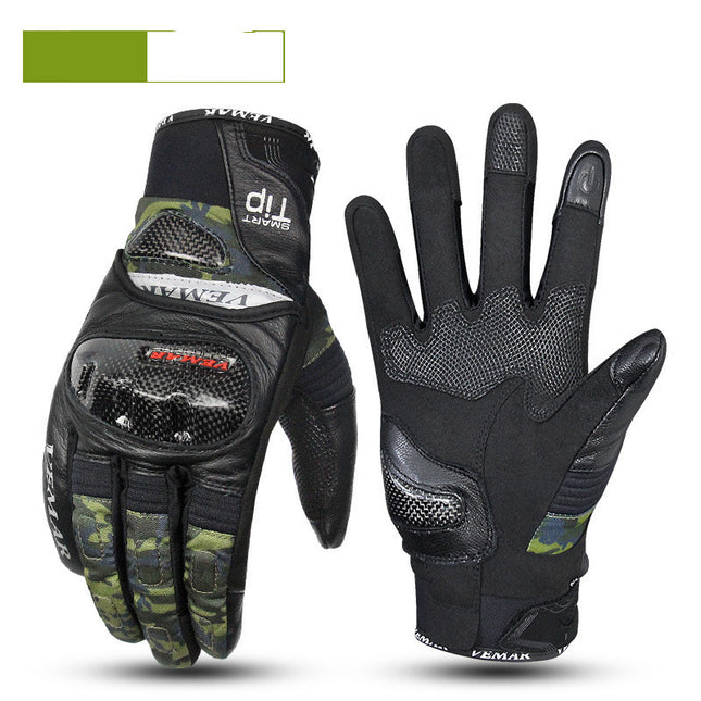 Motorcycle Riding Leather Style Carbon Fiber Shell Anti-fall And Windproof Touch Screen Gloves