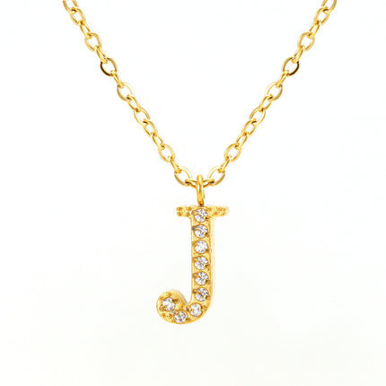 Stainless Steel Diamond-filled 26 English Letter Pendant Necklace