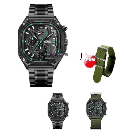 Fashion Square Watch Multi-functional Trendy All-match Good-looking Luminous Quartz