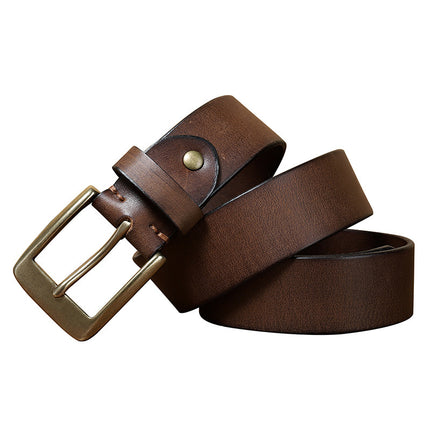 Retro Handmade Pure Copper Pin Buckle Cowhide Men's Belt
