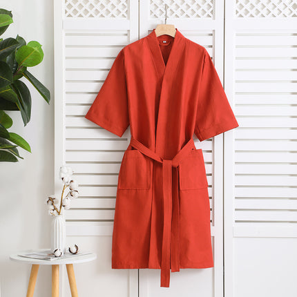 Cotton Single-layer Yarn Bathrobe Spring Summer Cropped Sleeves Mid-length Bathrobe