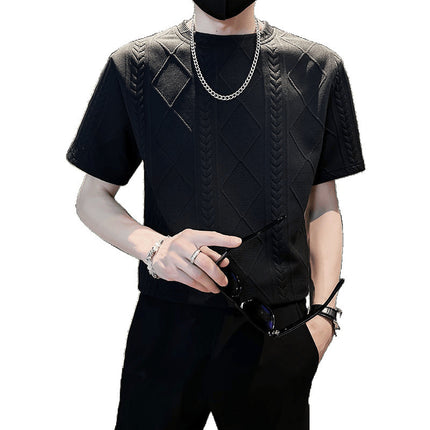 Rhombus Jacquard Personality Trend Summer Round Neck Half T-shirt