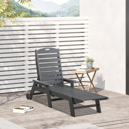 Outdoor Chaise Lounge Chair, Waterproof Pool Furniture With Reclining Adjustable Backrest & Wheels For Beach, Tanning, Poolside, Patio, Light Gray