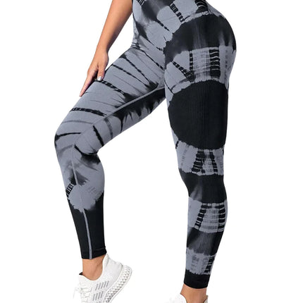 Tie-dye High Waist Tummy Control Butt Lifting Moisture Wicking Quick Drying Seamless Tie Dye Yoga Pants, Running Sports Tight Pants, Women's Activewear