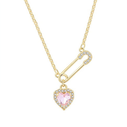 Rhinestone Heart-shaped Pin Necklace Special-interest Design Exquisite High-grade Light Luxury Clavicle Chain