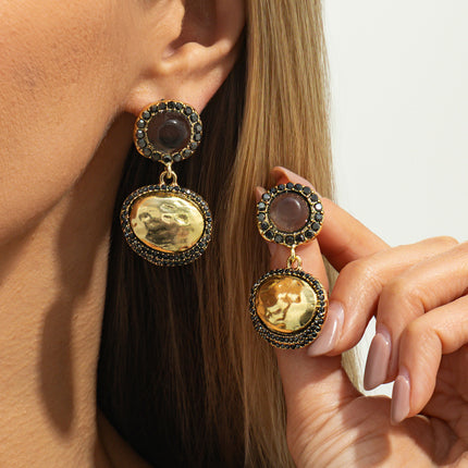 Franse Retro Hol Blompatroon Wyser Modieuse Geometriese Diamantbesaaide Lang Kwast-Oorbelle