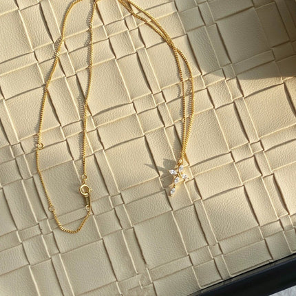 S925 Sterling Silwer 14K Vergulde Kruisketting Met Diamante