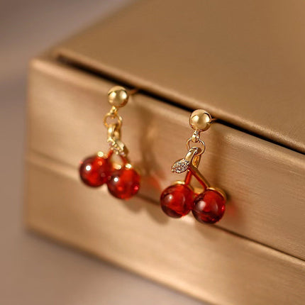 Red Glass Cherry Earrings Female