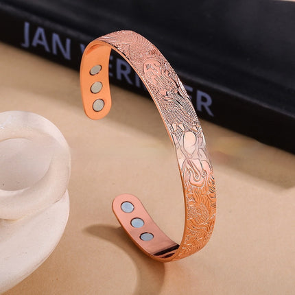 Draak-en-Feniks-Patroon Vintage Soliede Koper Magnetiese Oop-Punt Verstelbare Armband Vir Mans En Vroue