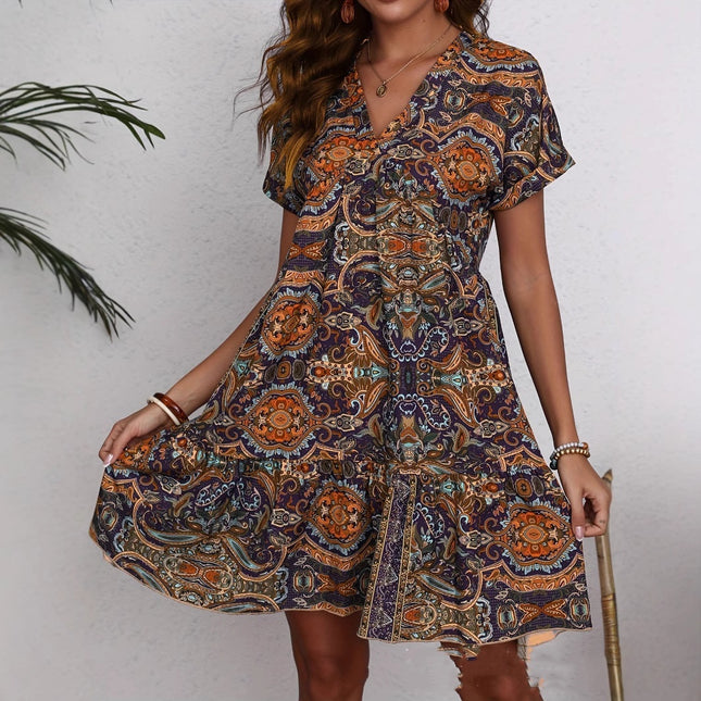Women's Clothing Printed V-neck Leisure Vacation Style Dress