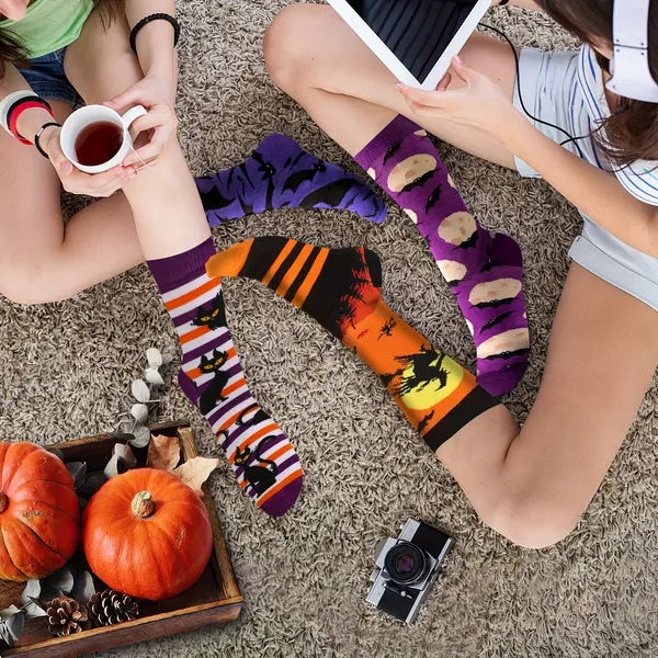 6 Pairs Halloween Christmas Socks For Men Women Girls Funny Pumkin Spider Black Cat Cotton Sock Set