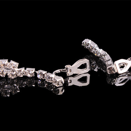 4 Pieces Rhinestones Necklace Set With Earrings Ring And Bracelet Fashion Jewelry For Women