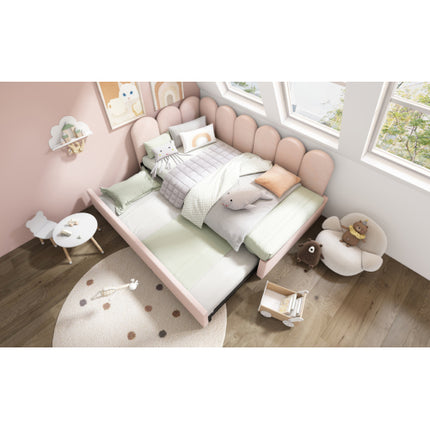Upholstered Bed Daybed With Pull-Out Bed, 3FT Single Sofa Bed 90X190Cm,Guest Beds For Adults And Children, Bed With Metal Slatted Frame, Velvet, Pink No Mattress