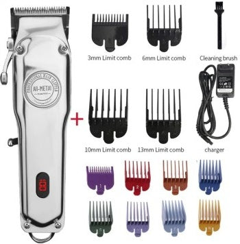 Retro Volmetaal Liggaam Elektriese Haarknipper, Haarsalon Mans se Spesiale Graveer Stoot Wit Geskeerde Haarknipper