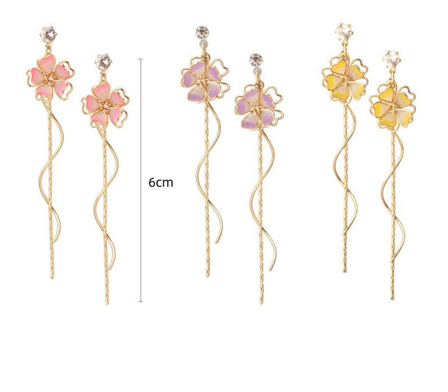 Japanese Sakura Fairy Temperament Tassel Spiral Chain Earrings Girl