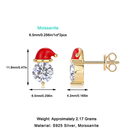 Christmas Hat - Set With Top-quality Moissanite Luxury And Fashionable Light Luxury Jewelry, Silver Stud Earrings, S925 Silver Electroplated Gold