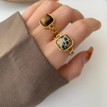 Retro Geometric Natural Tiger Eye Stone Open Ring For Women
