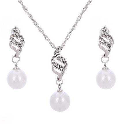 Europe and the United States eBay explosion models accessories wholesale bride accessories Pearl Diamond Necklace Set Earrings wavy lines