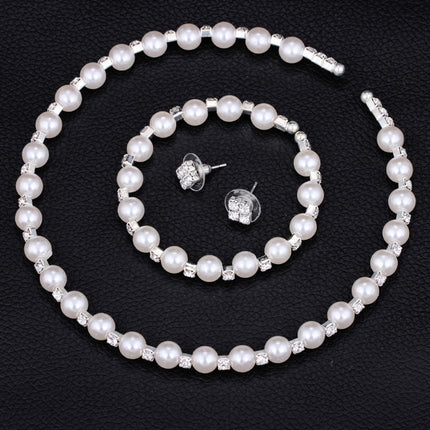 Bruidsbruidsbykomstighede 8MM handgemaakte pêrels, strass-halssnoere, halssnoere, armbande, oorbelle, drie stelle pakke
