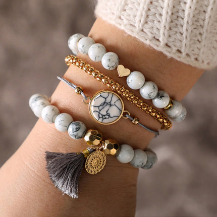 Geometric Creative Hollow Fringed Pine Stone Bracelet Four-piece