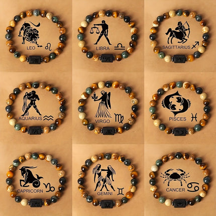12 Zodiac Sign Natural Stone Bead Bracelet