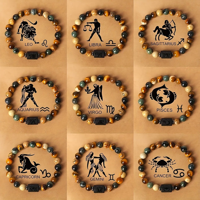 12 Zodiac Sign Natural Stone Bead Bracelet