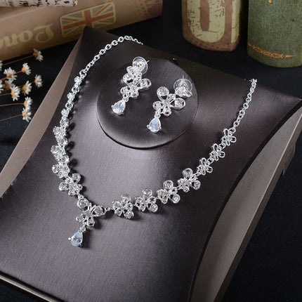 TL216 Wit Rhinestone Halssnoer Oorbelle Stel Sirkoon Skoenlapper Hanger Oorbelle Deurboor Drop Bruid Twee Stuk