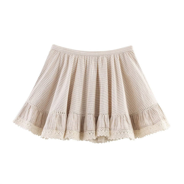 Women's Laminated Decoration Plaid Top Skirt