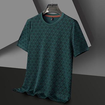 Men's Round Neck Jacquard Short Sleeve Cool Antibacterial Fashion Brand Casual Fashion Half Sleeve