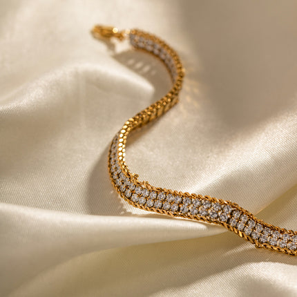 18K Goud Dubbellaag Wit Sirkon Armband